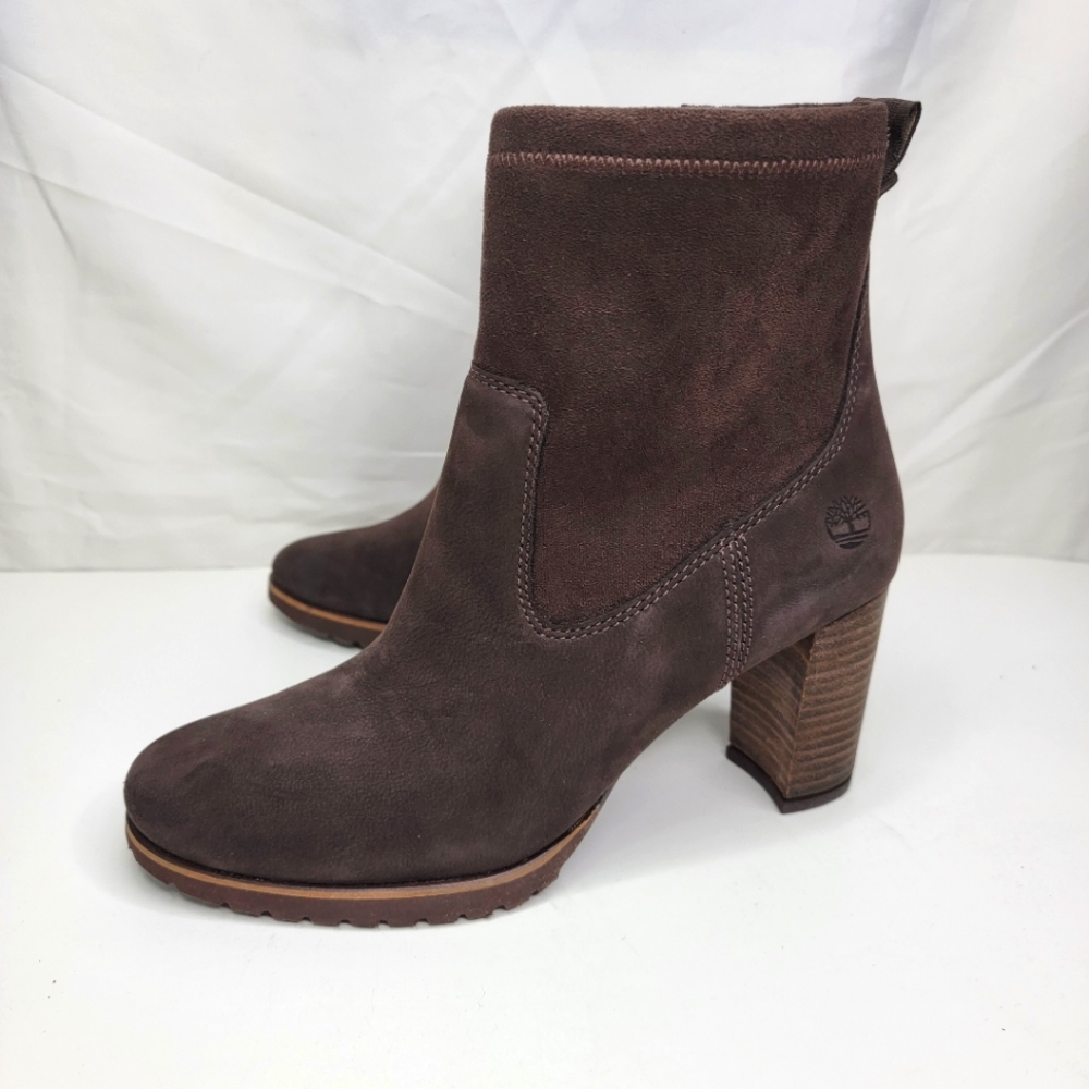 Timberland Boots Leslie Anne Casual Ankle Zip-Up Nubuck Textile Brown Womens 7.5